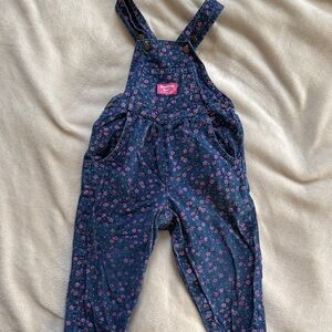 Vintage OshKosh B'gosh Denim Overalls with Pink Floral Print